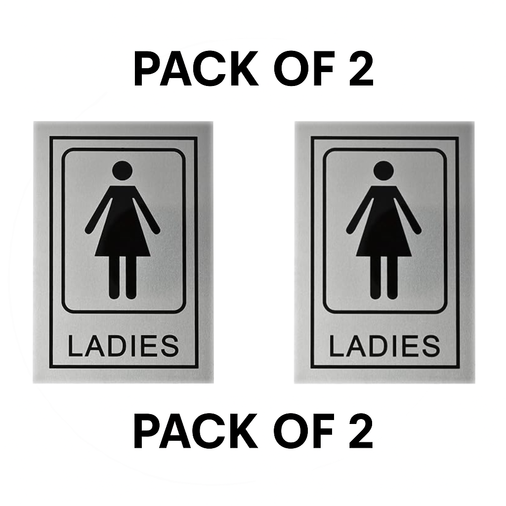 Pack of 2 | Smeeps ““LADIES” Restroom Sign – 15.24 x 10.16 cm | Sleek Silver Finish with Black Print | Durable & Easy to Read | Self-Adhesive for Office, Mall, Café, School