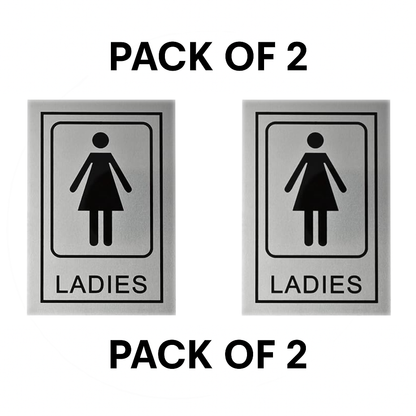 Pack of 2 | Smeeps ““LADIES” Restroom Sign – 15.24 x 10.16 cm | Sleek Silver Finish with Black Print | Durable & Easy to Read | Self-Adhesive for Office, Mall, Café, School