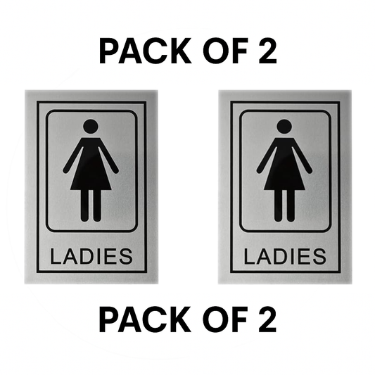 Pack of 2 | Smeeps ““LADIES” Restroom Sign – 15.24 x 10.16 cm | Sleek Silver Finish with Black Print | Durable & Easy to Read | Self-Adhesive for Office, Mall, Café, School
