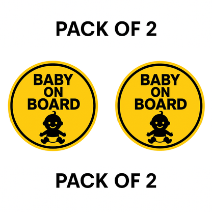 Smeeps Baby On Board Sticker – 13.97 x 13.97 cm Round | High-Contrast Silhouette Baby Design | Bold Yellow Waterproof Vinyl Car Sign