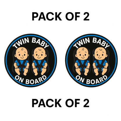 Smeeps Twin Baby on Board Sticker – 13.97 x 13.97 cm | Cartoon Boys in Car Seats | Blue and Black Safety Sign