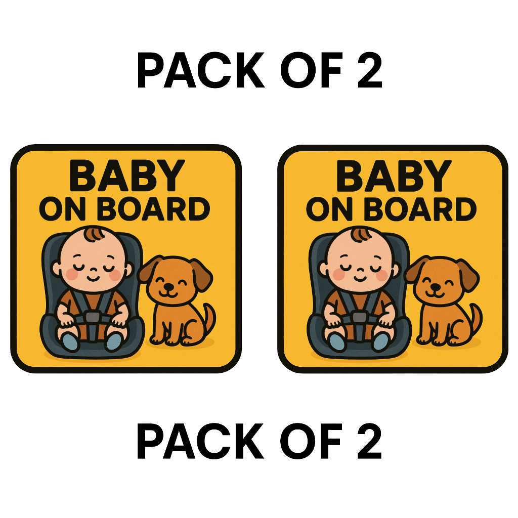 Smeeps Baby On Board Sticker – 14 x 14 cm Cute Baby & Dog Car Seat Design | Yellow Safety Car Decal | Waterproof & UV-Resistant Vinyl