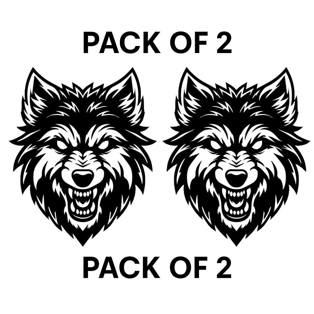 Smeeps Wolf Head Sticker – 14 x 17 cm | Bold Black & White Tribal Design | Fierce Animal Graphic for Cars