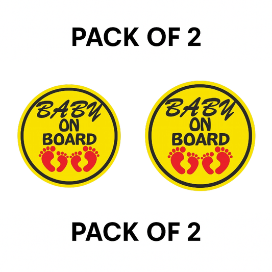 Smeeps Baby On Board Sticker – 14 x 14 cm Round Design with Red Baby Footprints | Bright Yellow Car Safety Sign | Waterproof & Fade Resistant Vinyl