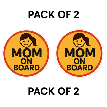Smeeps “Mom On Board” Car Sticker – Cute Yellow Design with Red Border – 13.97 x 13.97 cm | Safety Awareness for Mothers, Waterproof & Durable