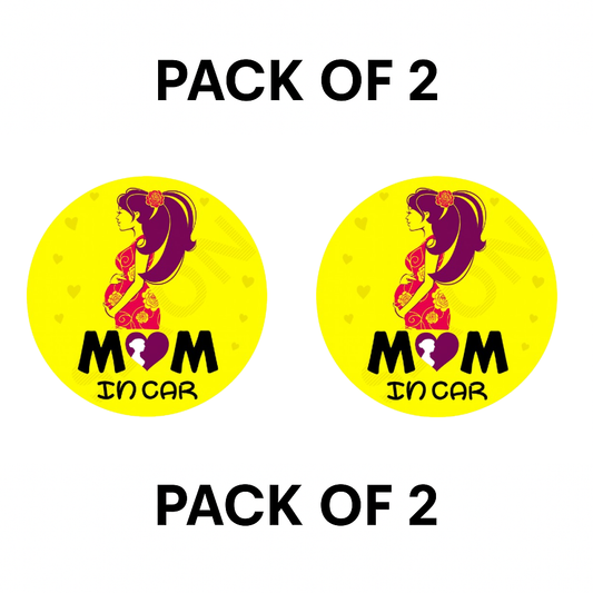 Smeeps Mom in Car Sticker – 14 x 14 cm Round Design with Stylish Pregnant Woman Art | Bright Yellow Safety Decal | Waterproof & Fade Resistant Car Sticker