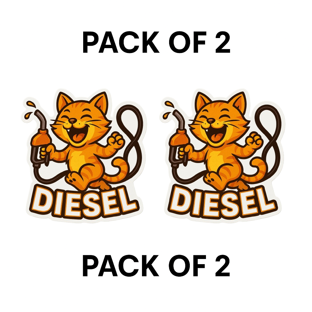 Smeeps Laughing Diesel Cat Sticker – 8.7 x 7.8 cm Fun Fuel-Themed Car Decal with Playful Orange Cat & Nozzle Design | Waterproof Vinyl for Cars Only