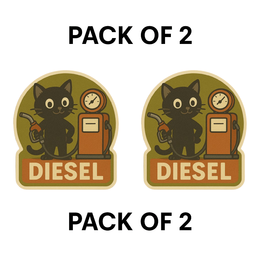 Smeeps Diesel Fuel Reminder Sticker – 10 x 10 cm Cute Cat with Pump Design | Vintage Style Car Fuel Tag | Waterproof & Durable Vinyl Decal