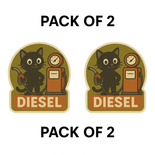 Smeeps Diesel Fuel Reminder Sticker – 10 x 10 cm Cute Cat with Pump Design | Vintage Style Car Fuel Tag | Waterproof & Durable Vinyl Decal