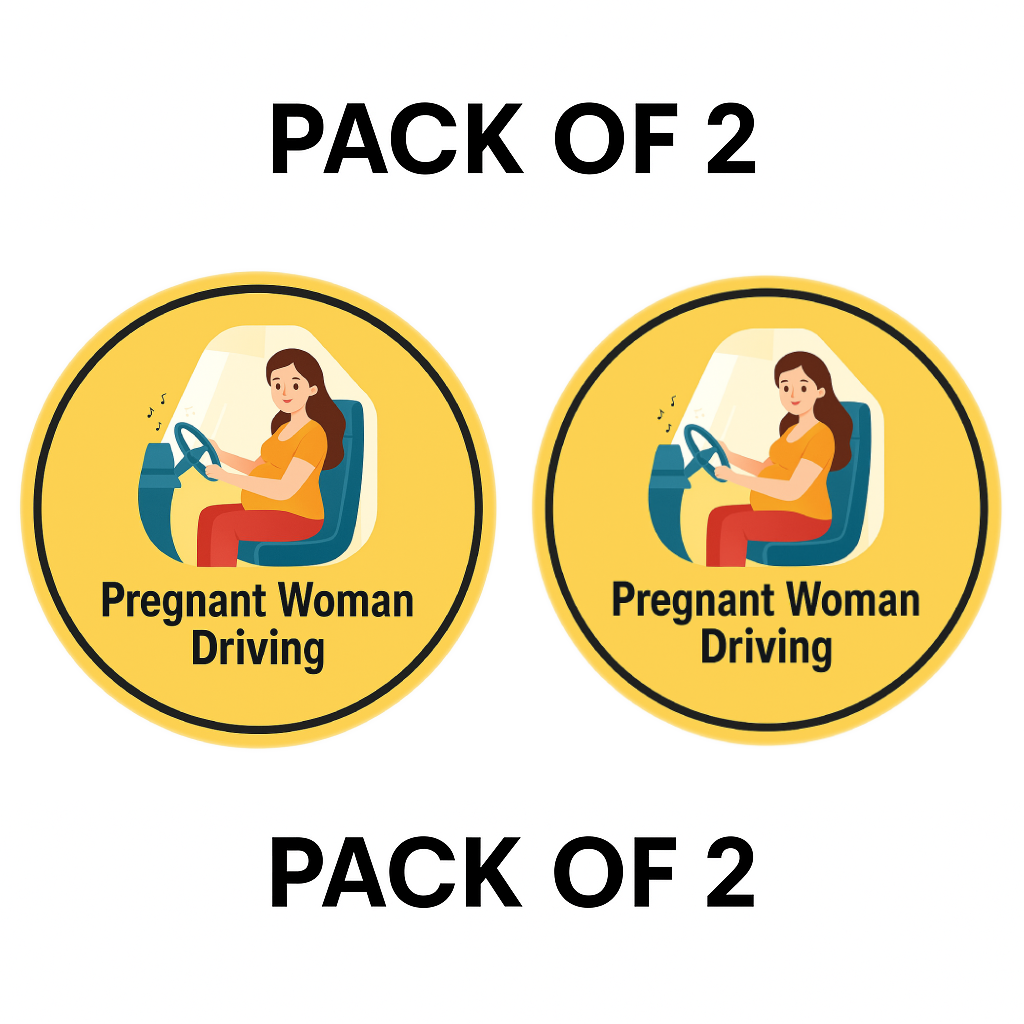 Pack of 2 | Smeeps Pregnant Woman Driving Sticker – 15.24 cm Round | Cute Maternity Safety Sign for Cars | Yellow Baby Bump Alert Decal