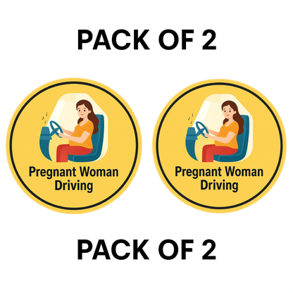 Pack of 2 | Smeeps Pregnant Woman Driving Sticker – 15.24 cm Round | Cute Maternity Safety Sign for Cars | Yellow Baby Bump Alert Decal