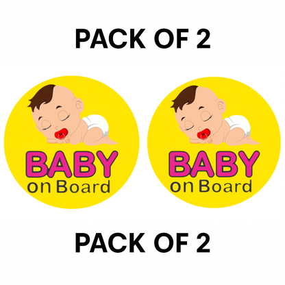 Pack of 2 | Smeeps Baby on Board Sticker – 15.24 cm Round | Adorable Sleeping Baby with Pacifier Design | Waterproof Vinyl Car Safety Sign