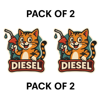 Smeeps Diesel Fuel Sticker – 10 x 10 cm Cute Orange Cat Holding Pump | Retro Style Car Fuel Reminder | Waterproof & Weatherproof Vinyl