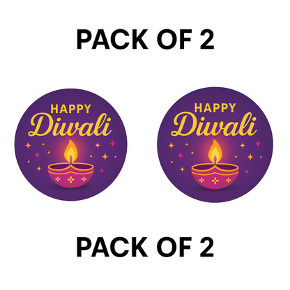 Smeeps Happy Diwali Sticker – 7.62 cm Round Festival Diya Design | Gift Packaging Label | Waterproof & Durable Vinyl