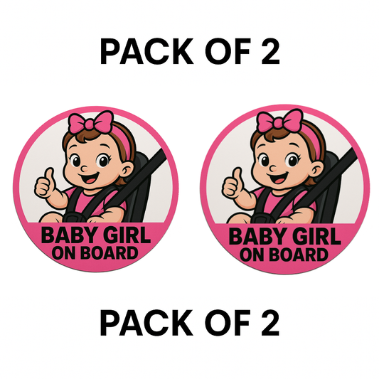 Smeeps “Baby Girl On Board” Car Sticker – Pink Edition – 13.97 x 13.97 cm | Round Safety Sign with Cute Cartoon in Car Seat