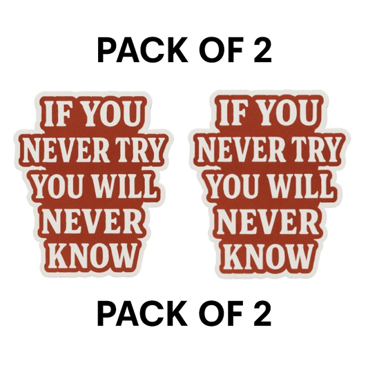 Smeeps If You Never Try You Will Never Know Sticker – 5.08 x 10.16 cm | Motivational Vinyl Car Decal (Rust Red Theme)