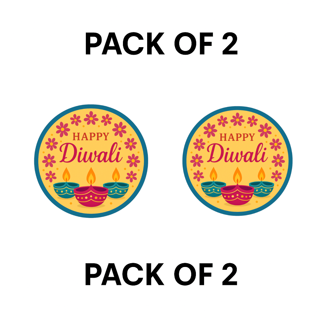 Smeeps Happy Diwali Sticker – 10.16 x 10.16 cm Round Floral & Diya Design | Festive Deepavali Décor Decal | Waterproof & UV-Resistant Vinyl