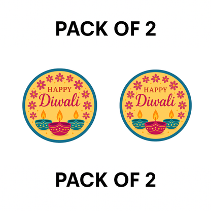Smeeps Happy Diwali Sticker – 10.16 x 10.16 cm Round Floral & Diya Design | Festive Deepavali Décor Decal | Waterproof & UV-Resistant Vinyl