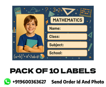 Smeeps Personalized Mathematics School Book Label – Custom Photo Name Sticker for Kids | 3.5 x 2 Inch Notebook Labels | Pack of 10