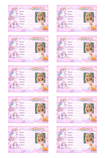 Smeeps Personalized Unicorn Fantasy School Label Stickers – Pack of 10 | 3 x 2 Inch Custom Name Labels with Photo | Pastel Rainbow Unicorn & Castle Theme | Waterproof Premium Finish