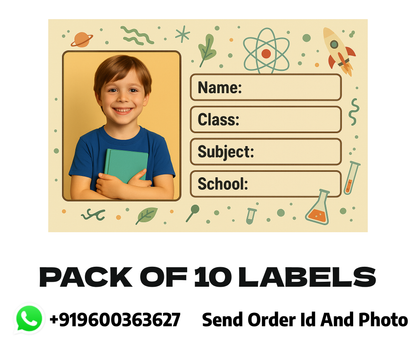 Smeeps Personalized Science School Book Label – Custom Photo Name Sticker for Kids | 3.5 x 2 Inch Notebook Labels | Pack of 10