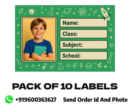 Smeeps Personalized Science School Book Label – Custom Photo Name Sticker for Kids | 3.5 x 2 Inch Notebook Labels | Pack of 10