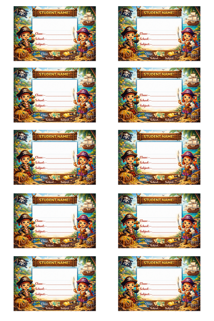 Smeeps Pirate Adventure School Name Labels Sticker – 7.62 × 5.08 cm (3 × 2 Inch) Personalized Writable Notebook Labels for Kids | Treasure Hunt Pirate Theme Sticker Pack of 10