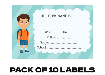 Smeeps School Notebook Label Sticker – 3.5 x 2 Inches Kids Name Tag | Boy Cartoon Theme | Durable & Writable Identification Label | Pack of 10