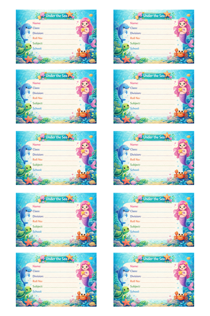 Smeeps Under The Sea Mermaid School Name Labels Sticker – 7.62 × 5.08 cm (3 × 2 Inch) Personalized Writable Notebook Labels for Kids | Cute Ocean Theme Sticker Pack of 10