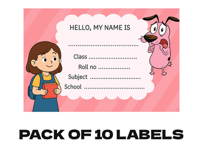 Smeeps Student Name Label – 3.5 x 2 Inches Notebook & School Book Sticker | Cute Girl & Cartoon Dog Design | Pack of 10 Writable Labels