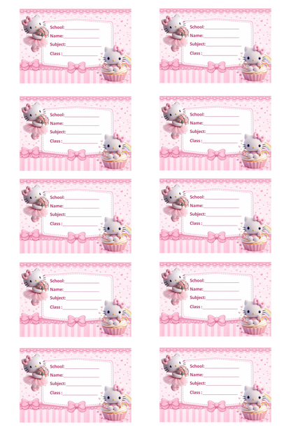 Smeeps Cute Kitty Pink Theme School Name Labels Sticker – 7.62 × 5.08 cm (3 × 2 Inch) Personalized Writable Notebook Labels for Kids | Kawaii Cartoon School Sticker Pack of 10