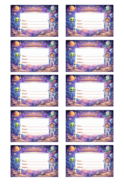Smeeps Space Astronaut School Name Labels Sticker – 7.62 × 5.08 cm (3 × 2 Inch) Personalized Writable Notebook Labels for Kids | Galaxy Space Theme Sticker Pack of 10
