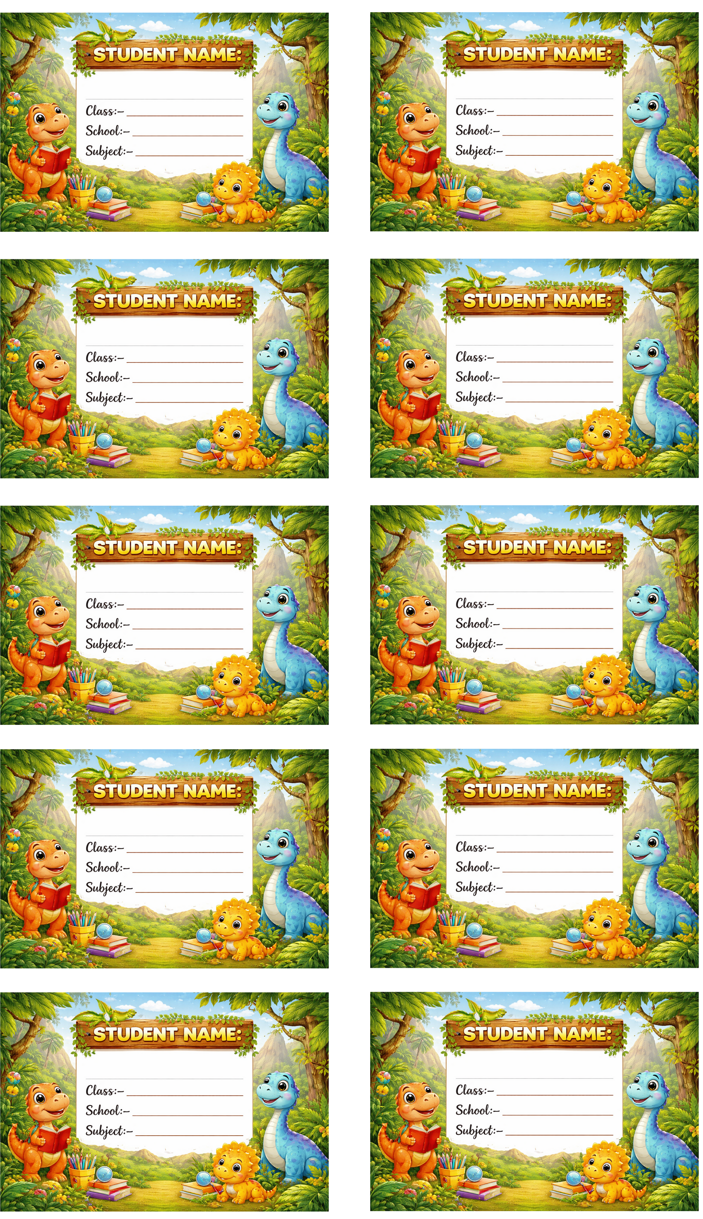 Smeeps Dinosaur Jungle School Name Labels Sticker – 7.62 × 5.08 cm (3 × 2 Inch) Personalized Writable Notebook Labels for Kids | Cute Dino Theme Sticker Pack of 10