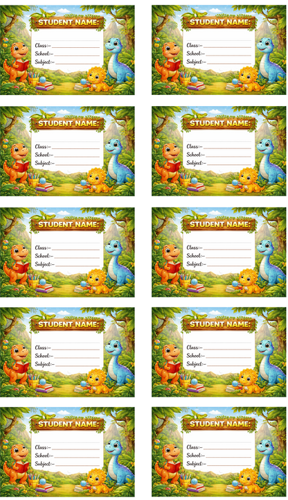 Smeeps Dinosaur Jungle School Name Labels Sticker – 7.62 × 5.08 cm (3 × 2 Inch) Personalized Writable Notebook Labels for Kids | Cute Dino Theme Sticker Pack of 10