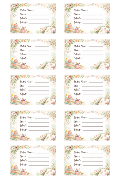 Smeeps Floral Pastel School Name Labels Sticker – 7.62 × 5.08 cm (3 × 2 Inch) Elegant Writable Notebook Labels for Kids & Students | Cute Stationery Theme Sticker Pack of 10
