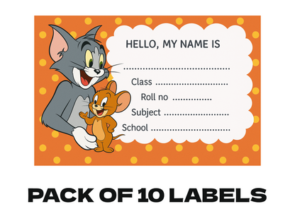 Smeeps Tom & Jerry School Label – 3.5 x 2 Inch Name Sticker | Cute Cartoon Design | Books & Notebook Label for Kids | Pack of 10
