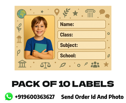 Smeeps Personalized Social Studies School Book Label – Custom Photo Name Sticker for Kids | 3.5 x 2 Inch Notebook Labels | Pack of 10