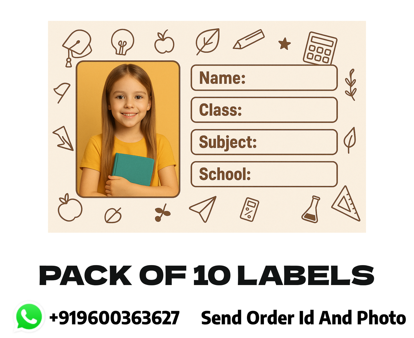 Smeeps Personalized School Label Sticker – 3.5 x 2 Inches Custom Name Tag with Student Photo | Pack of 10 Waterproof Book Labels