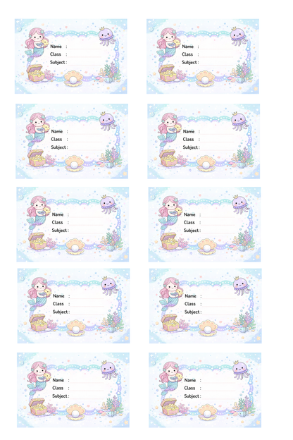 Smeeps Cute Mermaid School Name Labels Sticker – 7.62 × 5.08 cm (3 × 2 Inch) Personalized Writable Notebook Labels for Kids | Ocean Fantasy Theme Sticker Pack of 10