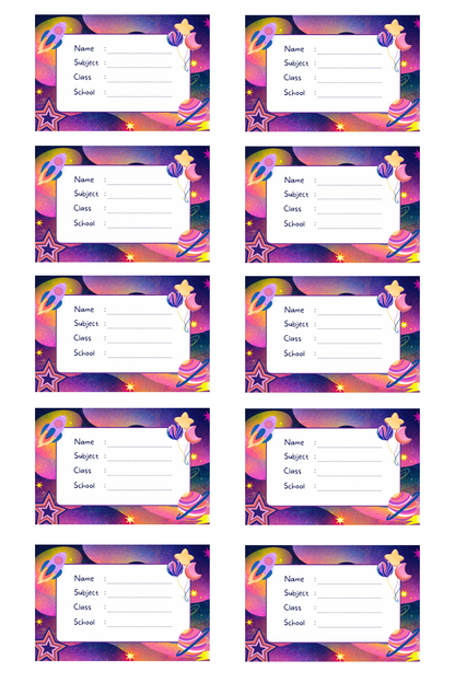 Smeeps Space Theme School Name Labels Sticker – 7.62 × 5.08 cm (3 × 2 Inch) Personalized Writable Notebook Labels for Kids | Galaxy Cartoon School Stickers Pack of 10