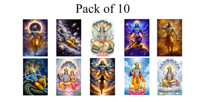 Smeeps Lord Vishnu A4 Wall Poster Set – 29.7 × 21 cm (11.69 × 8.27 Inch) Premium Art Print | 300 GSM Thick Paper | NOT GUMMING | Waterproof UV Resistant Wash Proof | Pack of 10