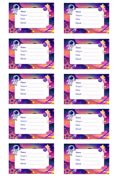 Smeeps Space Theme School Name Labels Sticker – 7.62 × 5.08 cm (3 × 2 Inch) Personalized Writable Notebook Labels for Kids | Astronaut Galaxy Theme Sticker Pack of 10