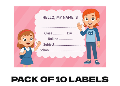 Smeeps Kids School Label Sticker – 3.5 x 2 Inch Pink Girl Theme | Waterproof Notebook Tag | Pack of 10 Labels