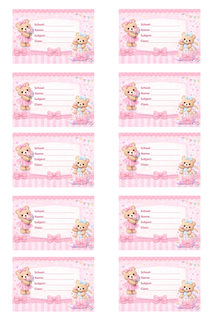 Smeeps Cute Teddy Bear School Name Labels Sticker – 7.62 × 5.08 cm (3 × 2 Inch) Personalized Writable Notebook Labels for Kids | Pink Teddy Theme Sticker Pack of 10