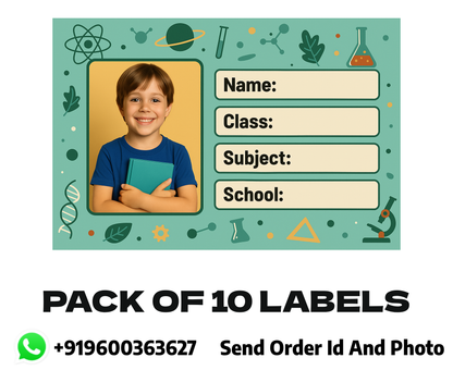 Smeeps Personalized Science School Book Label – Custom Photo Name Sticker for Kids | 3.5 x 2 Inch Notebook Labels | Pack of 10