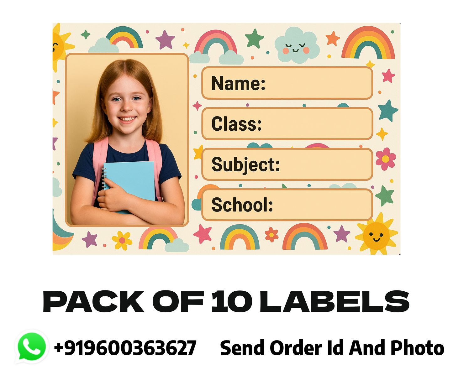 Smeeps Custom Photo Student Name Labels – 3.5 x 2 Inch School Book Stickers | Personalized Kid Labels | Pack of 10