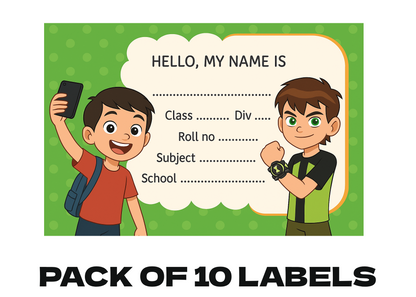 Smeeps Boys School Label Stickers – 3.5 x 2 Inch Name Slip for Books & Notebooks | Pack of 10 | Green Cartoon Theme for Kids
