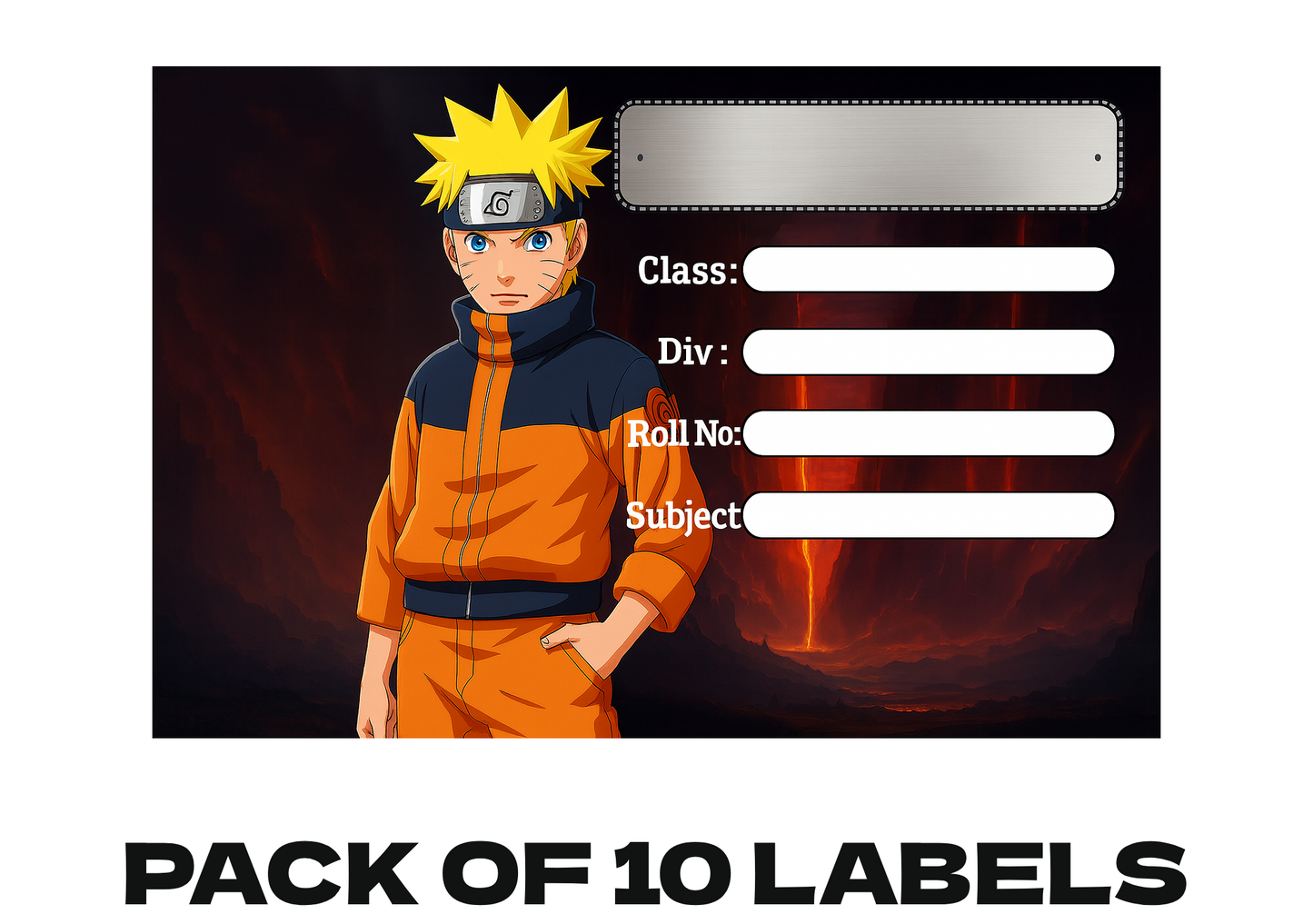 Smeeps Naruto School Label Sticker – 3.5 x 2 Inches Notebook Tag | Anime Character Design | Premium Waterproof Label for Books & Notes | Pack of 10