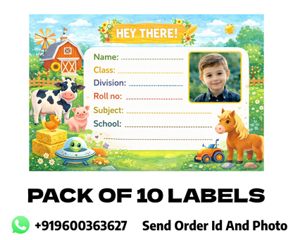 Smeeps Personalized Farm Animal School Label Stickers – Pack of 10 | 3 x 2 Inch Custom Name Labels with Photo | Cute Cow, Pig & Barn Theme | Waterproof Premium Finish