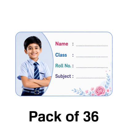 Custom Photo Floral School Name Labels – 7.62 × 5.08 cm (3 × 2 Inch) Personalized Waterproof Kids Notebook Stickers for School Books, Water Bottles & Accessories | Elegant Flower Theme Pack of 36